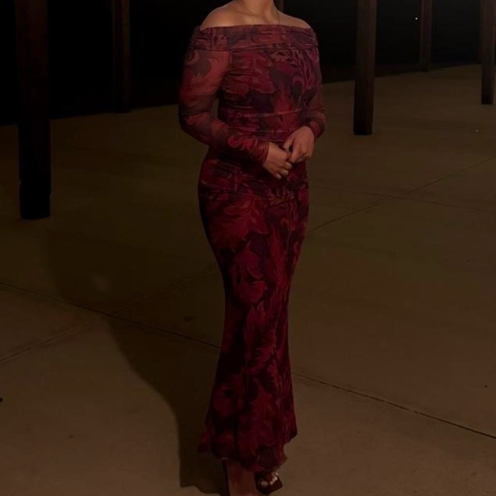 Elegant Off-Shoulder Burgundy Dress